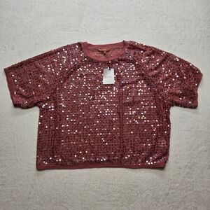Next Sequin Top Boho Glam Party Blush Pink Women's Size 8